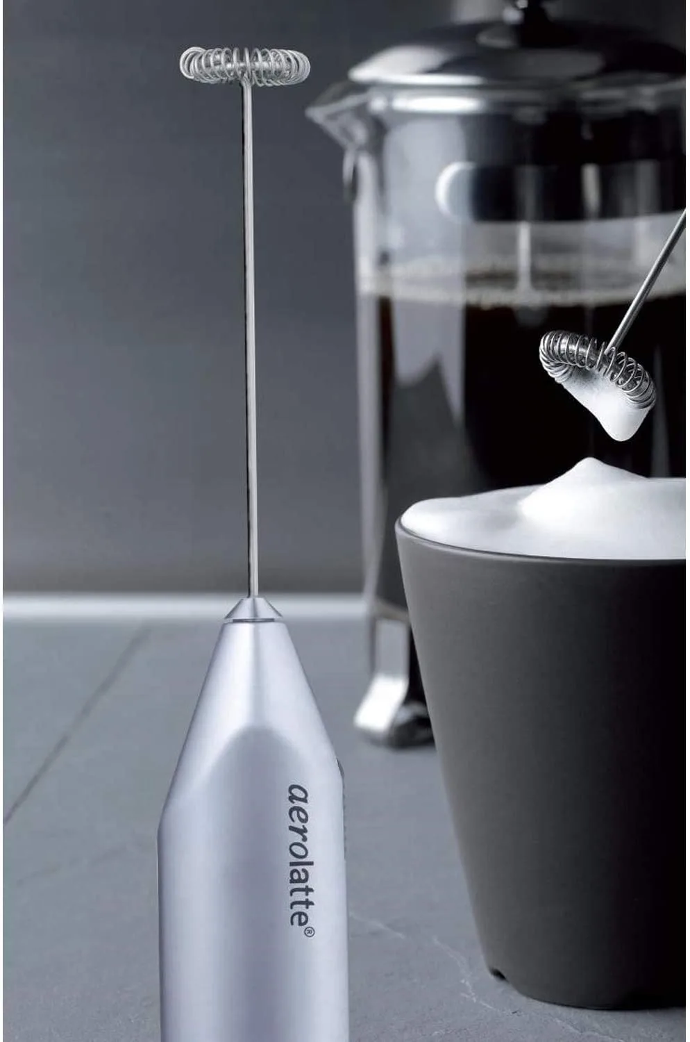 Aerolatte handheld frother in use