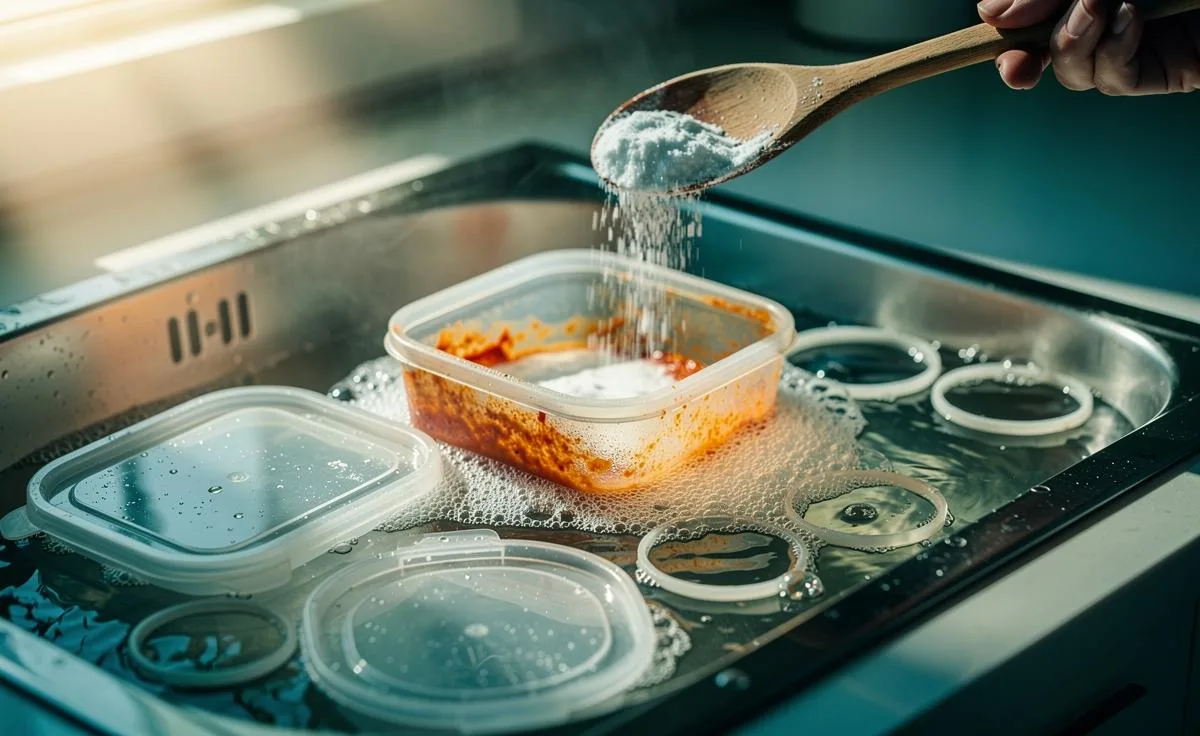 cleaning hardened sugar residue with baking soda soak