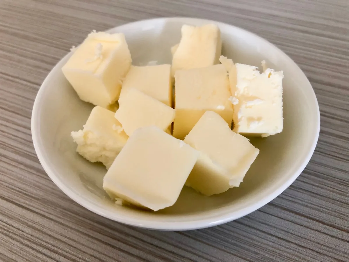 cold butter cubes on cutting board