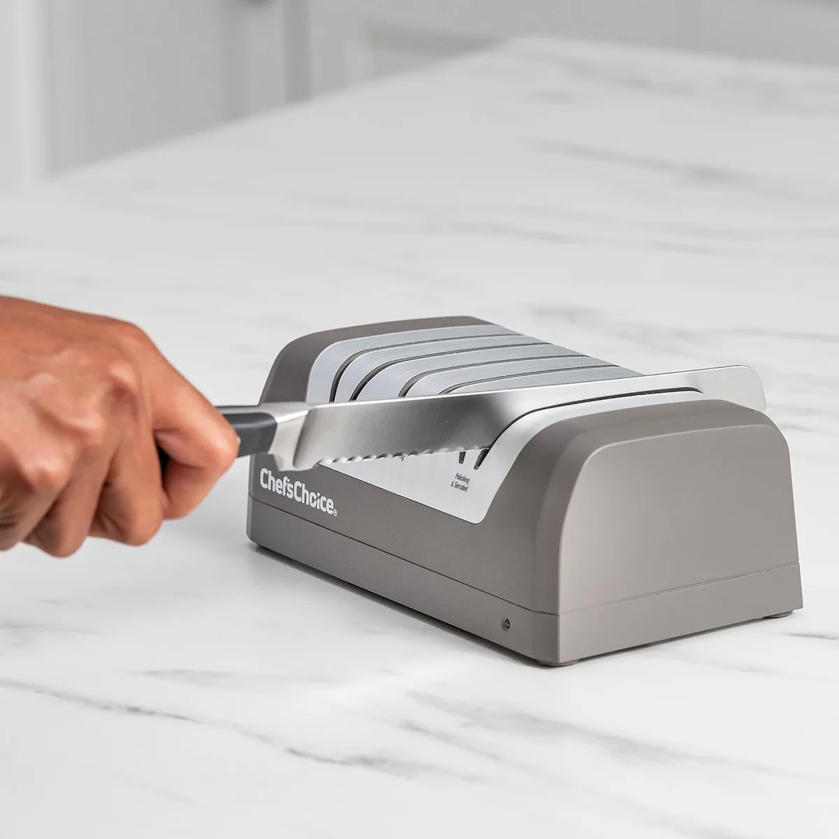 electric diamond hone knife sharpener slot close-up