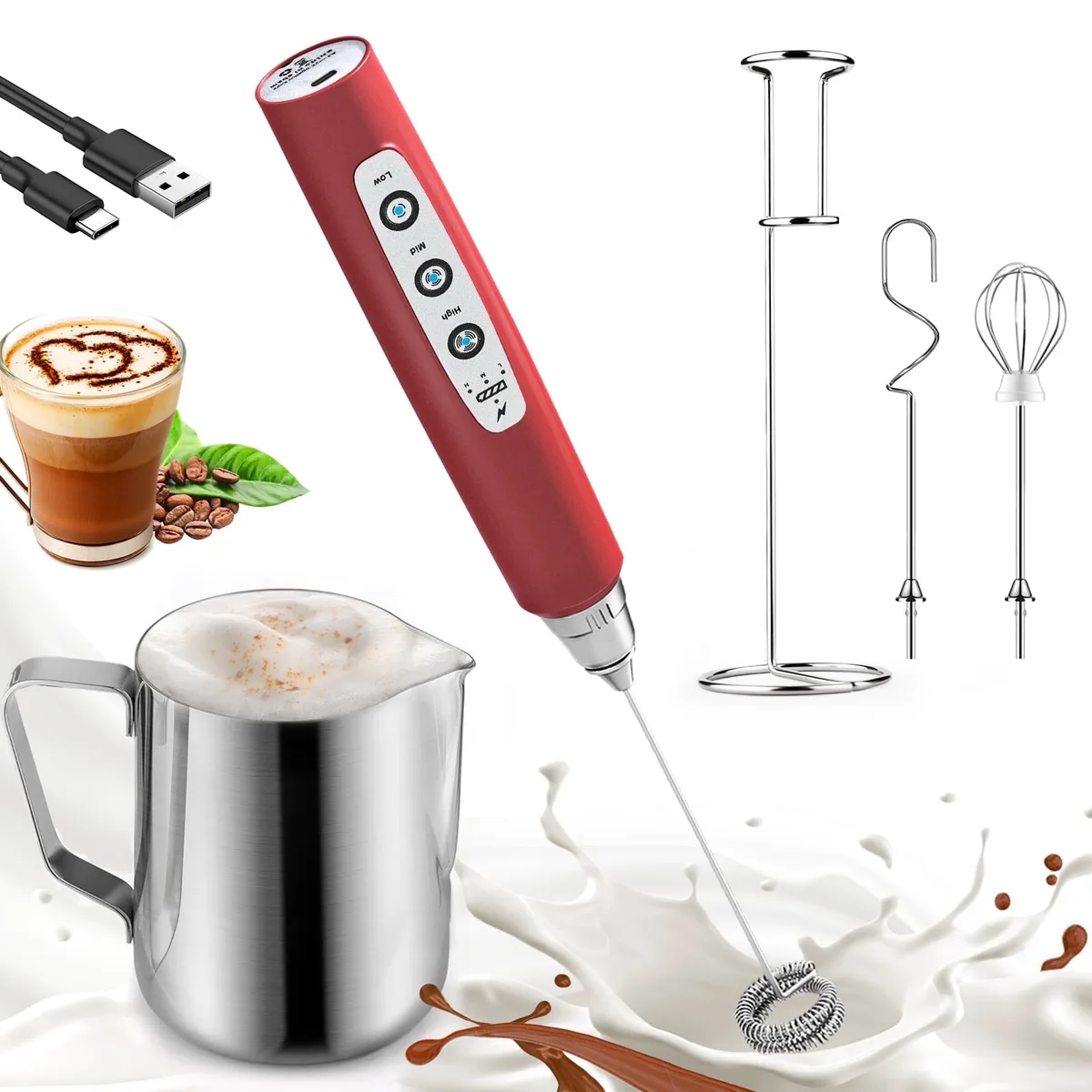 handheld battery milk frother wand frothing cold milk