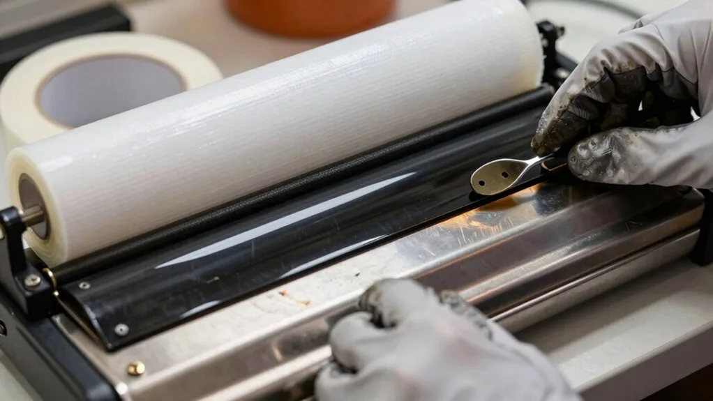 how to clean double heat seal vacuum sealer and remove melted plastic residue stuck on teflon sealing strip