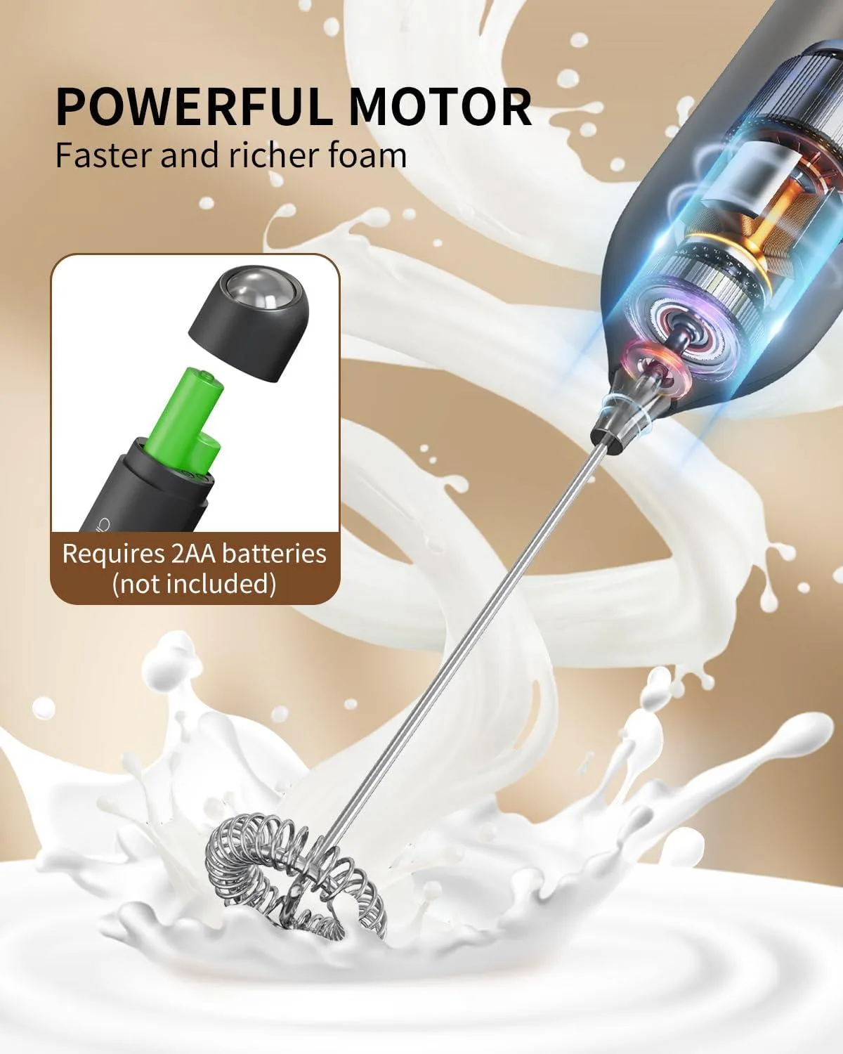 how to clean handheld battery milk frother wand and remove dried milk crust on tiny coil whisk head