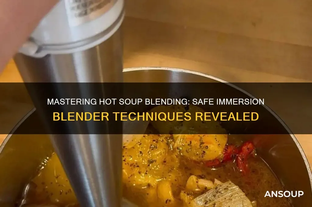 Immersion blender in hot soup pot