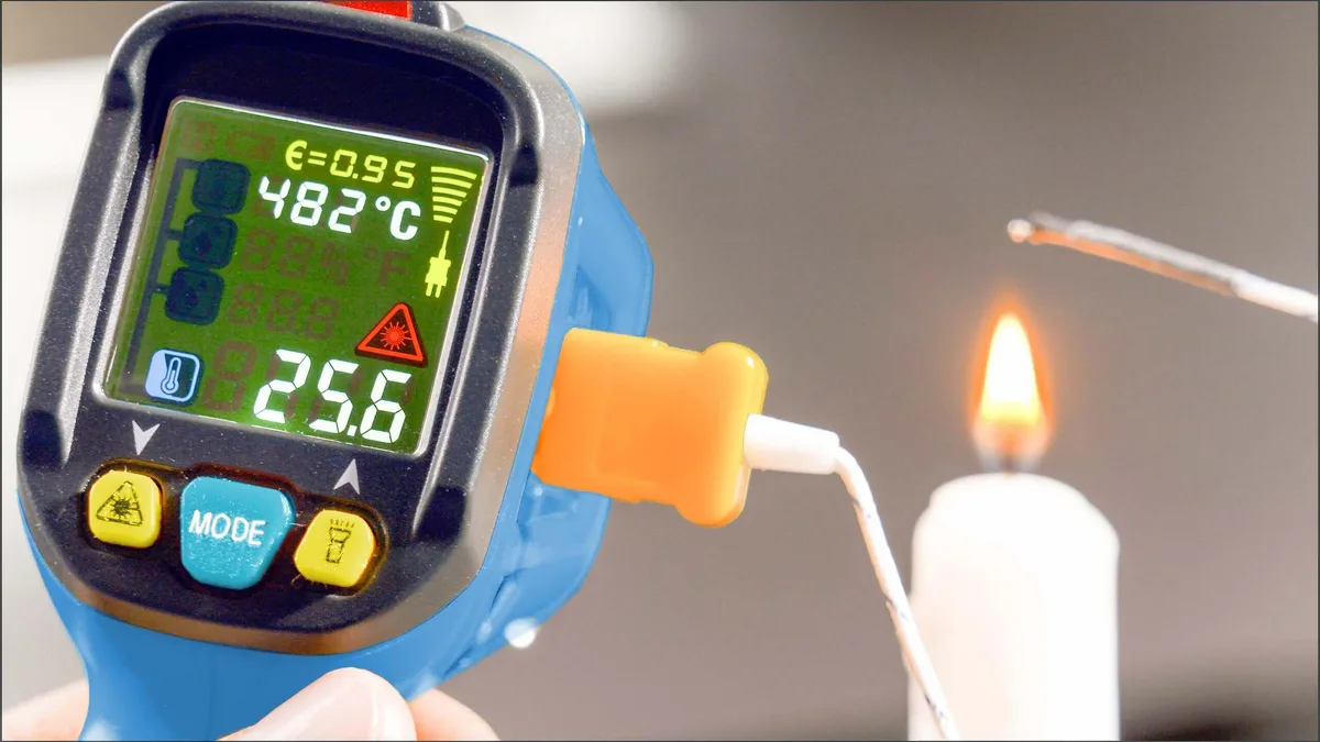 infrared thermometer reading pan temperature