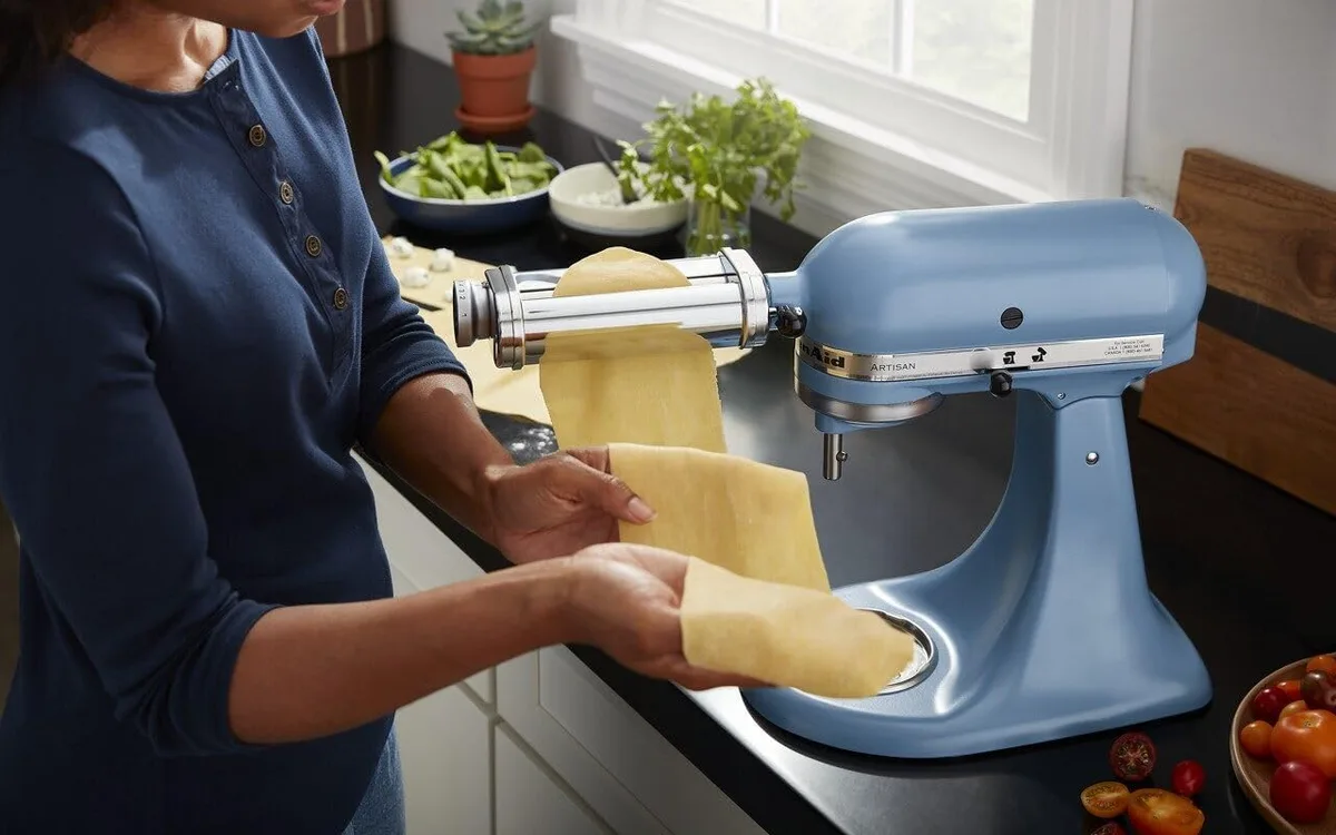 KitchenAid pasta roller in use