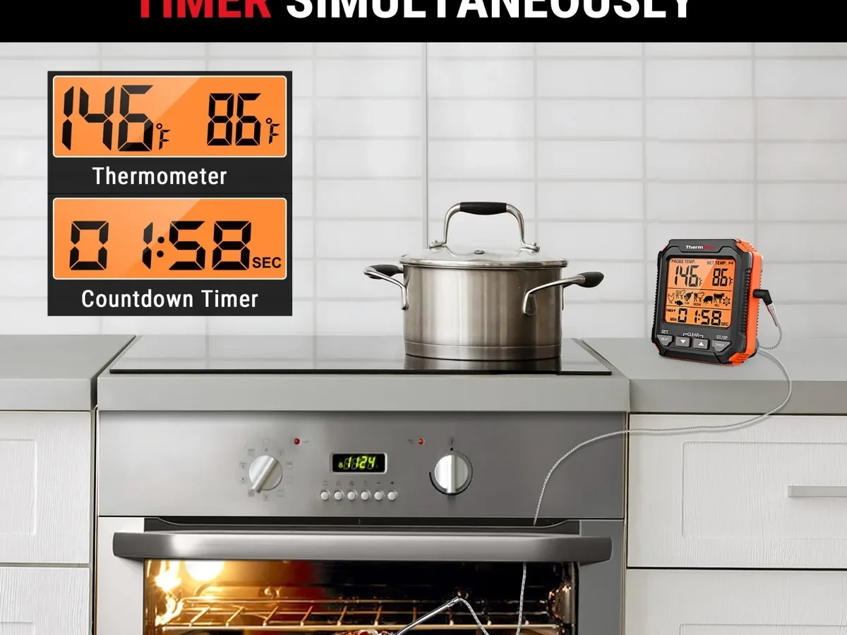 leave in oven safe meat thermometer with greasy fingerprints on buttons