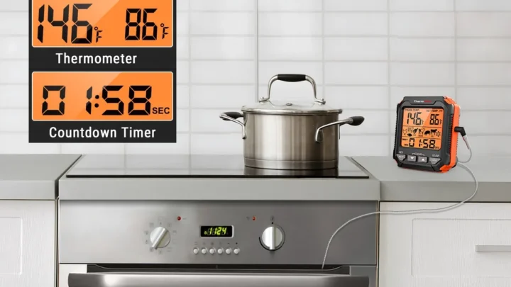 leave in oven safe meat thermometer with greasy fingerprints on buttons