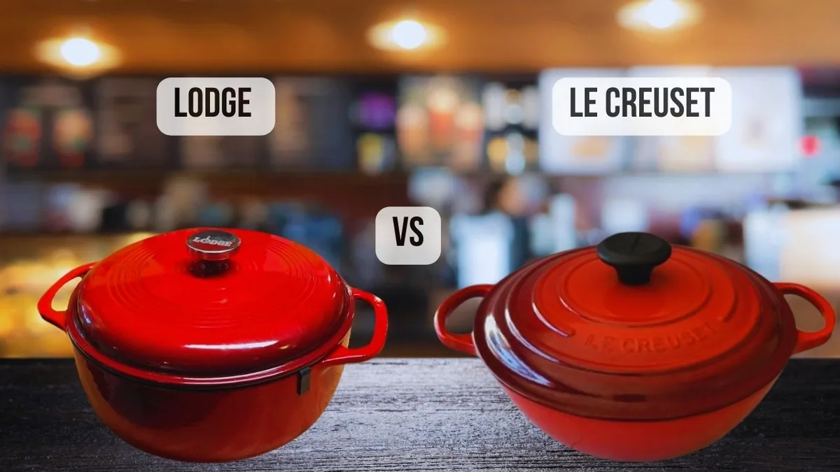 Lodge vs Le Creuset dutch oven side by side