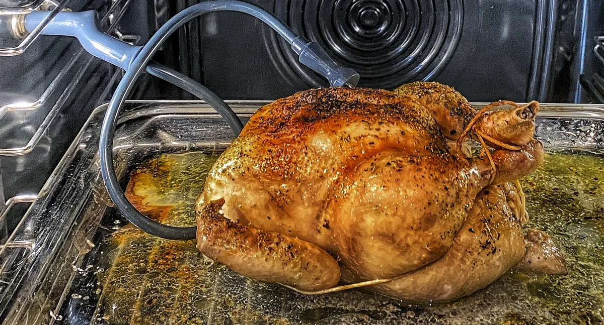 Meater probe inside oven with door closed