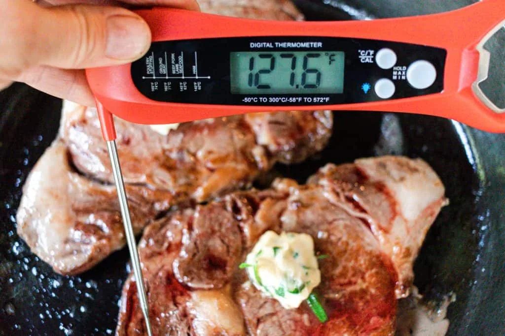 reverse sear smoked ribeye steak with thermometer