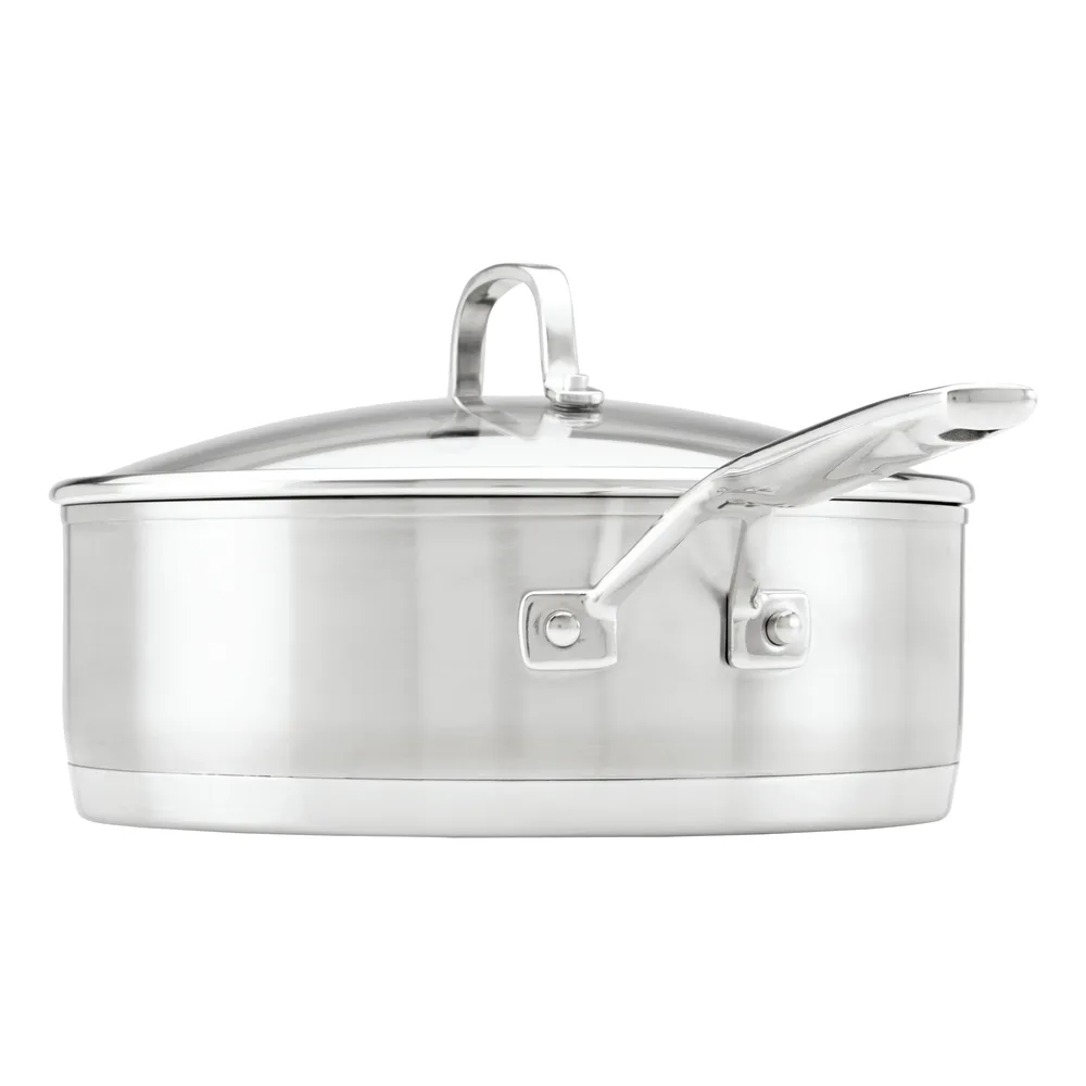 Stainless steel sauté pan with helper handle
