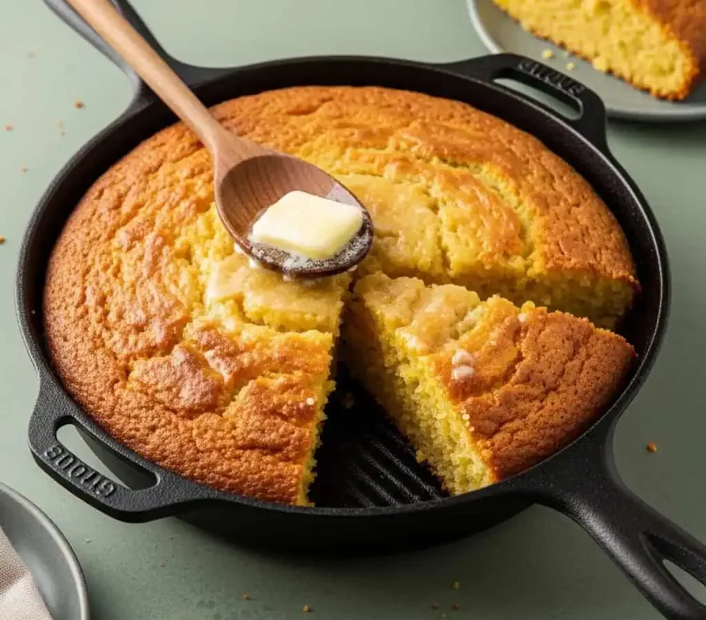 what temperature and cooking time for crispy golden skillet cornbread in cast iron skillet
