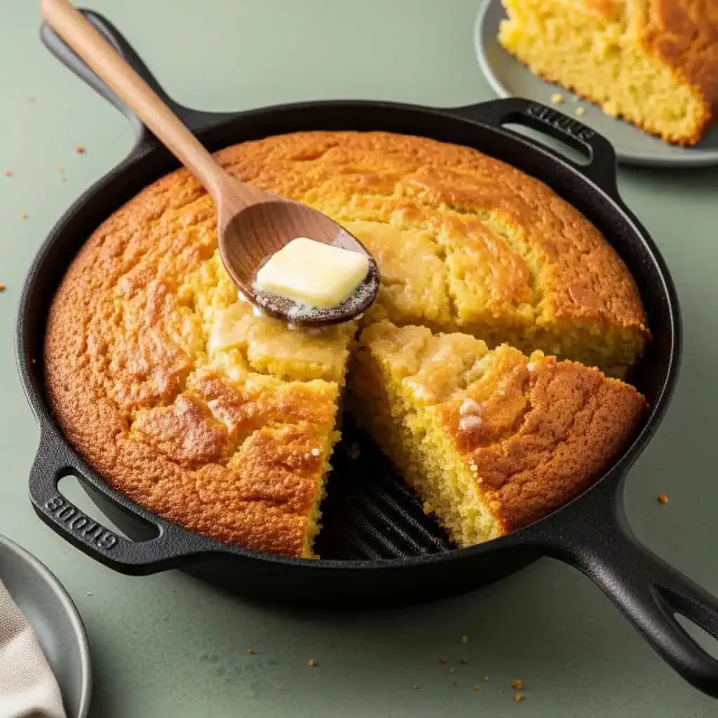 what temperature and cooking time for crispy golden skillet cornbread in cast iron skillet