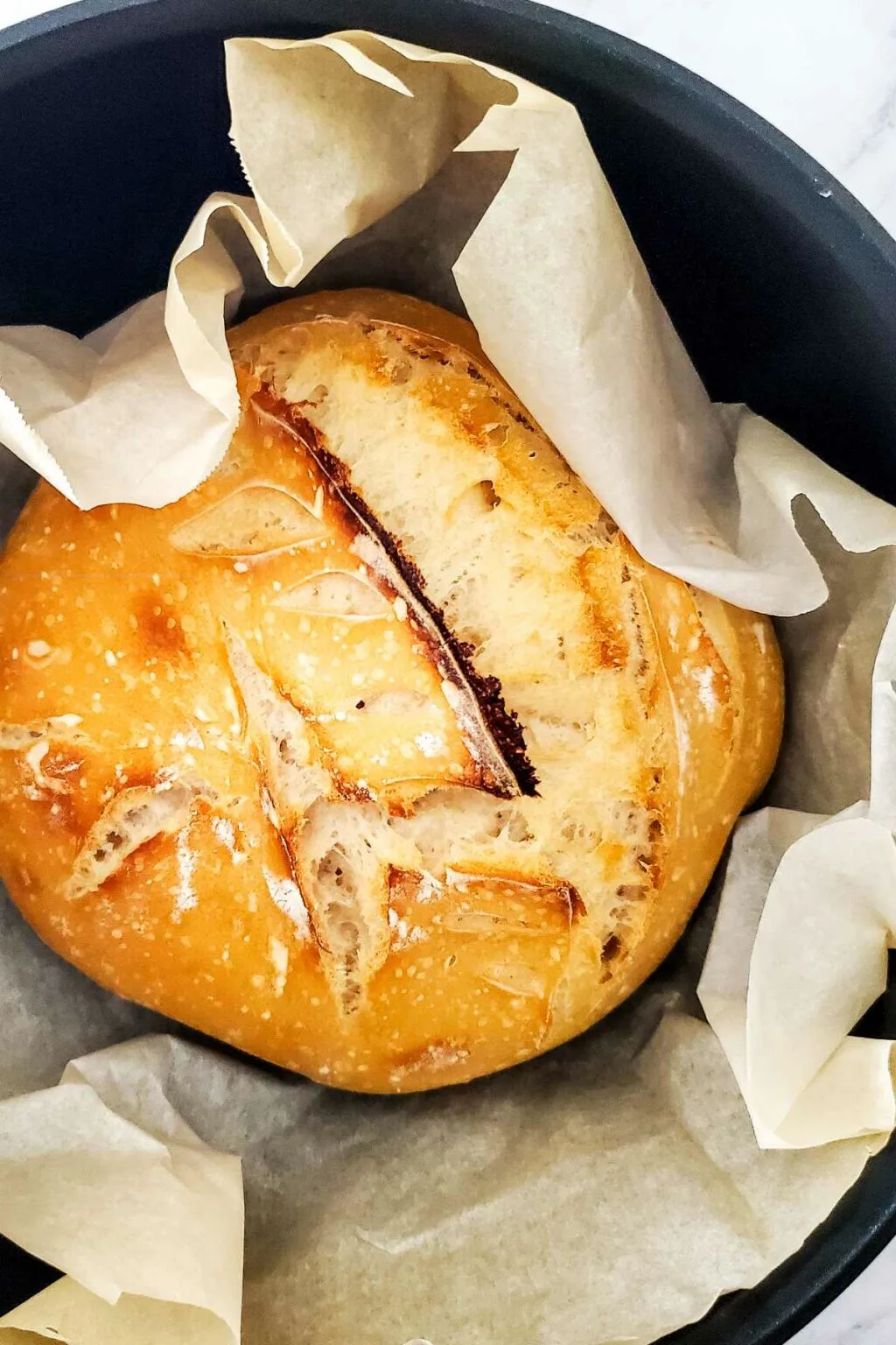 what temperature and cooking time for crusty artisan sourdough bread boule in ceramic coated dutch oven