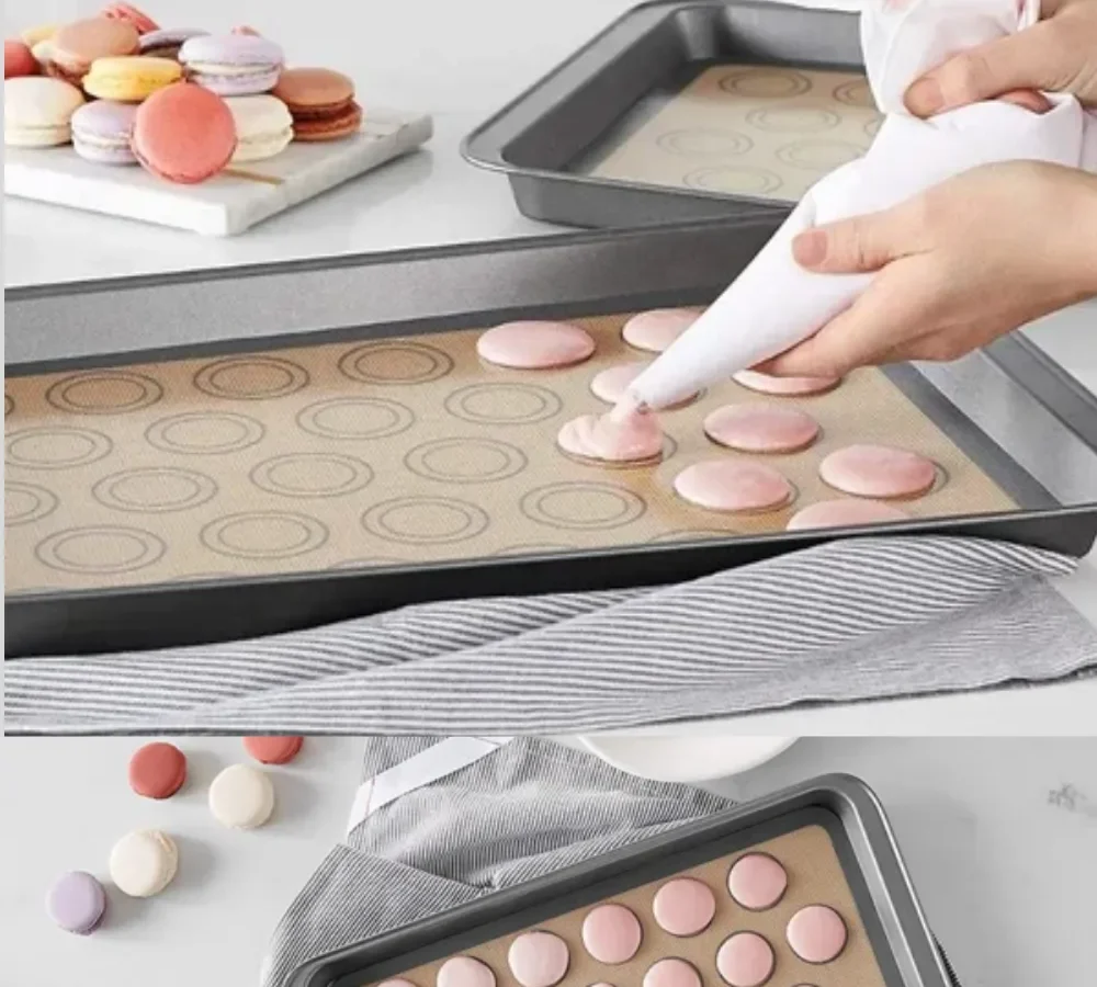 what temperature and cooking time for delicate vanilla french macarons in reusable silicone baking mat