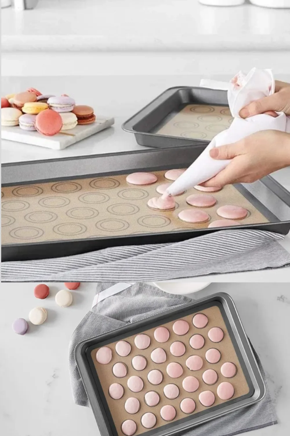 what temperature and cooking time for delicate vanilla french macarons in reusable silicone baking mat