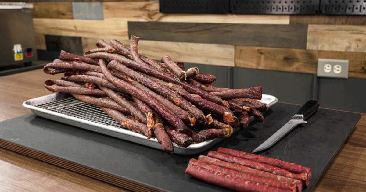 what temperature and cooking time for smoky ground venison jerky snack sticks in jerky gun kit with seasoning